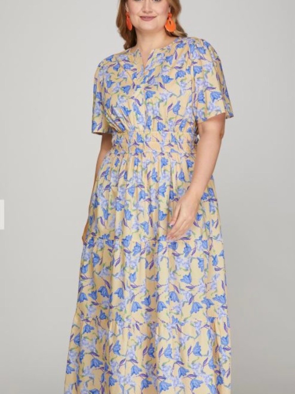She + Sky Blue Floral Smocked Waist Dress